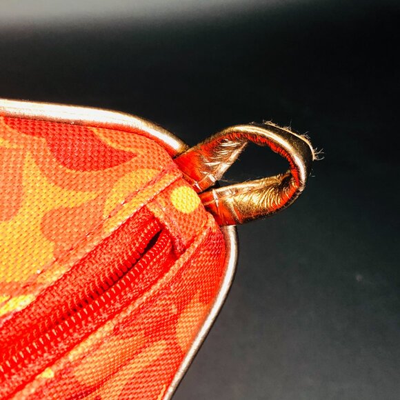 Vintage 70s Orange Flower Power Pyramid Cosmetic Bag, Travel Toiletry Pouch - Picture 5 of 13